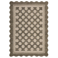 Garvee Scalloped Jute Outdoor Rug - Modern Boho Checkered Design - Washable Non-Slip Area Mat for Living Room, Porch, Balcony, Entryway, Office, Taupe, 5x7ft