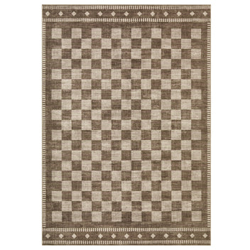 Garvee 8' × 10' Checkerboard Area Rug, Machine Washable Non-Slip Low-Pile Soft Rug for Living Room, Bedroom & Dining Room, Brown