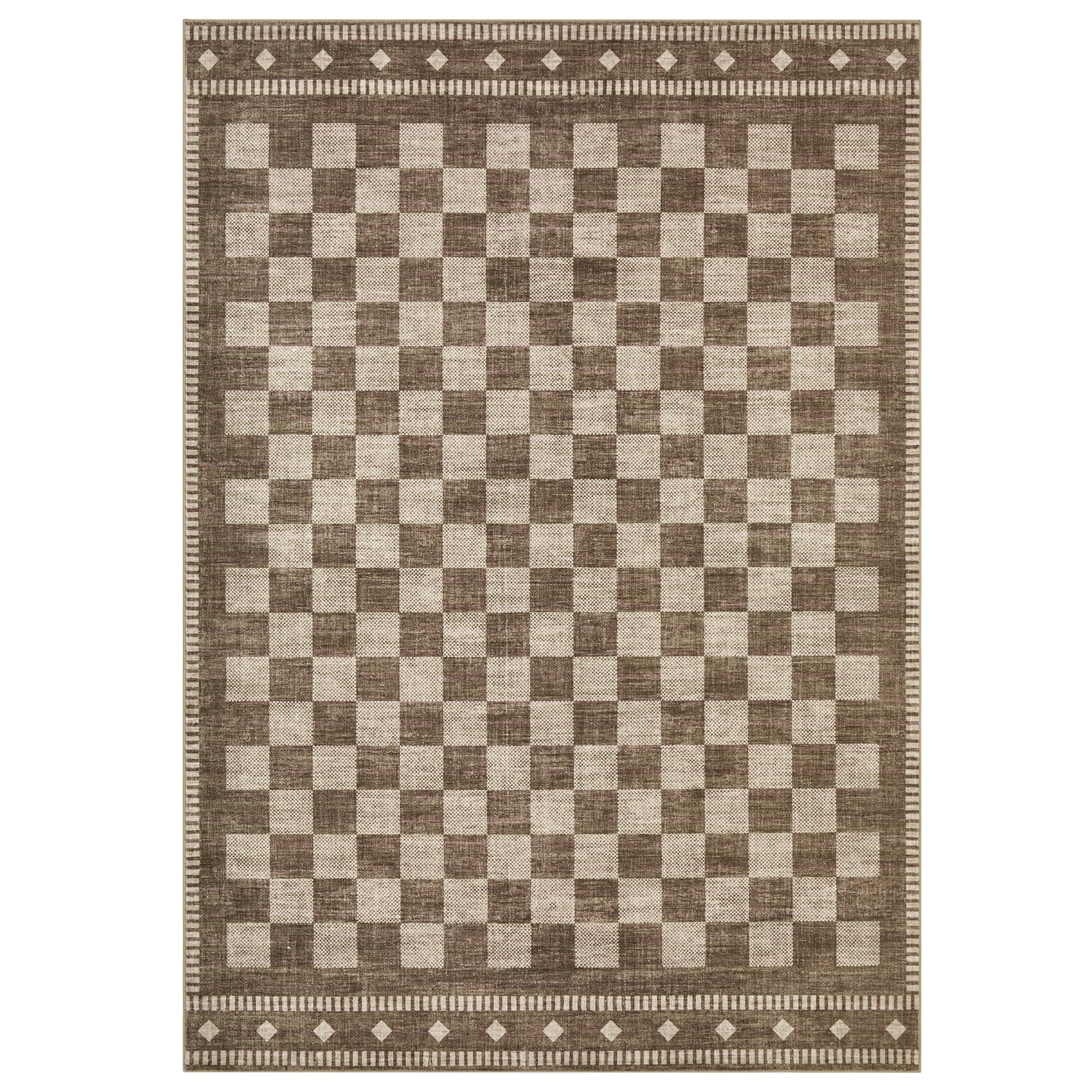 Garvee 9' × 12' Checkerboard Area Rug, Machine Washable Non-Slip Low-Pile Soft Rug for Living Room, Bedroom & Dining Room, Brown
