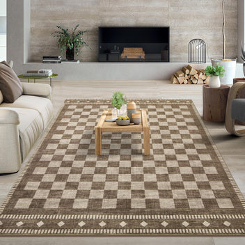 Garvee 5' × 7' Checkerboard Area Rug, Machine Washable Non-Slip Low-Pile Soft Rug for Living Room, Bedroom & Dining Room, Brown