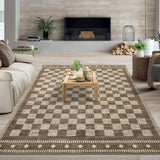 Garvee 5' × 7' Checkerboard Area Rug, Machine Washable Non-Slip Low-Pile Soft Rug for Living Room, Bedroom & Dining Room, Brown - Brown