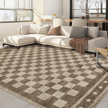 Garvee 8' × 10' Checkerboard Area Rug, Machine Washable Non-Slip Low-Pile Soft Rug for Living Room, Bedroom & Dining Room, Brown