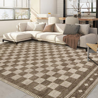 Garvee 9' × 12' Checkerboard Area Rug, Machine Washable Non-Slip Low-Pile Soft Rug for Living Room, Bedroom & Dining Room, Brown