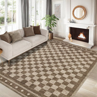 Garvee 9' × 12' Checkerboard Area Rug, Machine Washable Non-Slip Low-Pile Soft Rug for Living Room, Bedroom & Dining Room, Brown