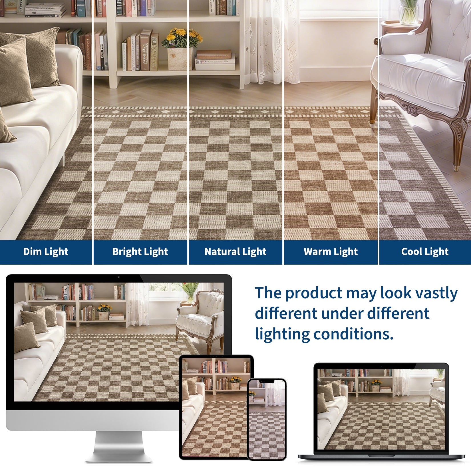 Garvee 2' × 6' Checkerboard Runner Rug, Machine Washable Non-Slip Low-Pile Rug for Hallway, Kitchen & Entryway, Brown