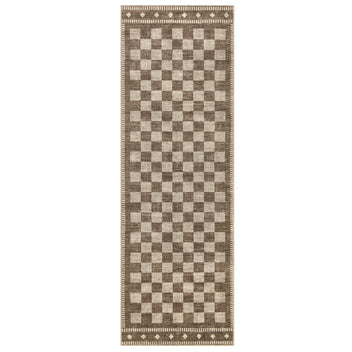 Garvee 2' × 6' Checkerboard Runner Rug, Machine Washable Non-Slip Low-Pile Rug for Hallway, Kitchen & Entryway, Brown