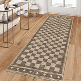 Garvee 2' × 6' Checkerboard Runner Rug, Machine Washable Non-Slip Low-Pile Rug for Hallway, Kitchen & Entryway, Brown - Brown