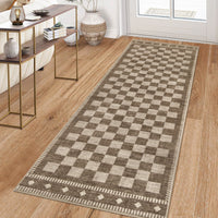 Garvee 2' × 6' Checkerboard Runner Rug, Machine Washable Non-Slip Low-Pile Rug for Hallway, Kitchen & Entryway, Brown