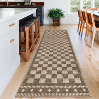 Garvee 2' × 6' Checkerboard Runner Rug, Machine Washable Non-Slip Low-Pile Rug for Hallway, Kitchen & Entryway, Brown