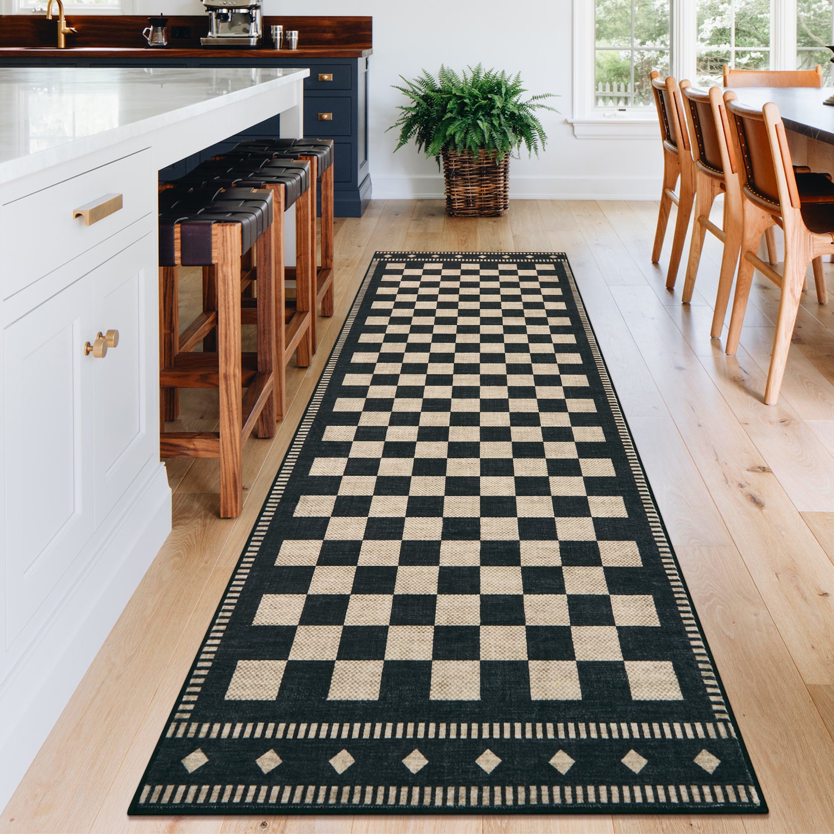 Garvee 2' × 6' Checkerboard Runner Rug, Machine Washable Non-Slip Low-Pile Rug for Hallway, Kitchen & Entryway, Black