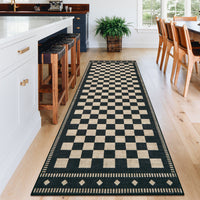 Garvee 2' × 6' Checkerboard Runner Rug, Machine Washable Non-Slip Low-Pile Rug for Hallway, Kitchen & Entryway, Black