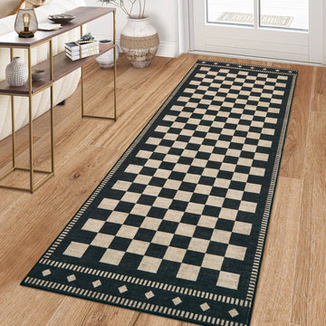 Garvee 2' × 6' Checkerboard Runner Rug, Machine Washable Non-Slip Low-Pile Rug for Hallway, Kitchen & Entryway, Black