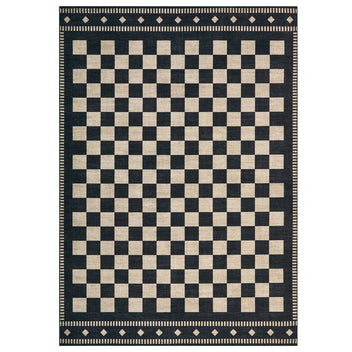 Garvee 8' × 10' Checkerboard Geometric Area Rug, Washable Polyester Carpet with Non-Slip Backing for Living Room and Bedroom, Charcoal Black