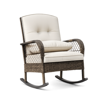 Garvee 1 piece Outdoor Wicker Rocking Chair, PE Rattan Patio Rocker with Thick Cushions, Steel Frame, All-Weather Rocking Chair for Porch, Garden & Backyard, Beige