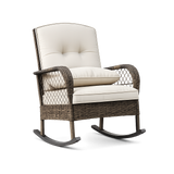 Garvee 1 piece Outdoor Wicker Rocking Chair, PE Rattan Patio Rocker with Thick Cushions, Steel Frame, All-Weather Rocking Chair for Porch, Garden & Backyard, Beige - Beige
