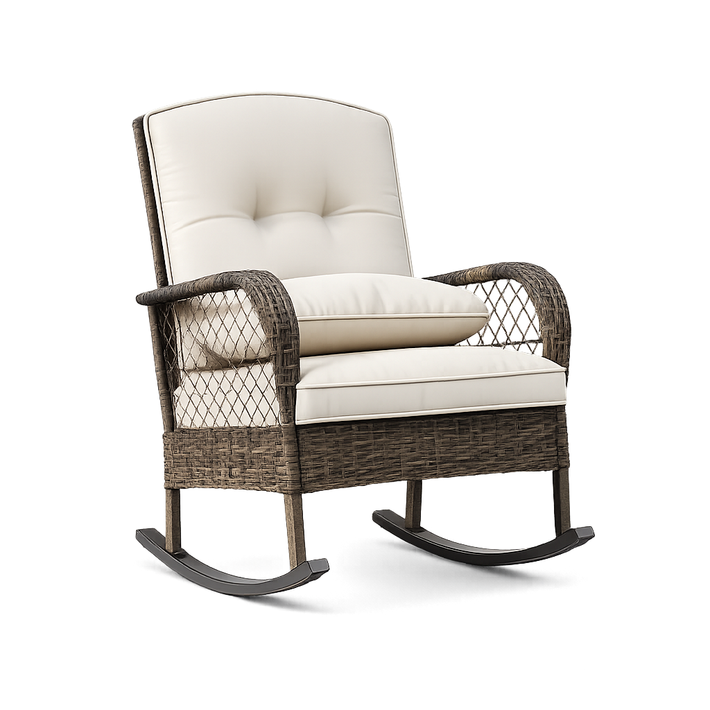 Garvee 1 piece Outdoor Wicker Rocking Chair, PE Rattan Patio Rocker with Thick Cushions, Steel Frame, All-Weather Rocking Chair for Porch, Garden & Backyard, Beige