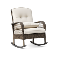 Garvee 1 piece Outdoor Wicker Rocking Chair, PE Rattan Patio Rocker with Thick Cushions, Steel Frame, All-Weather Rocking Chair for Porch, Garden & Backyard, Beige