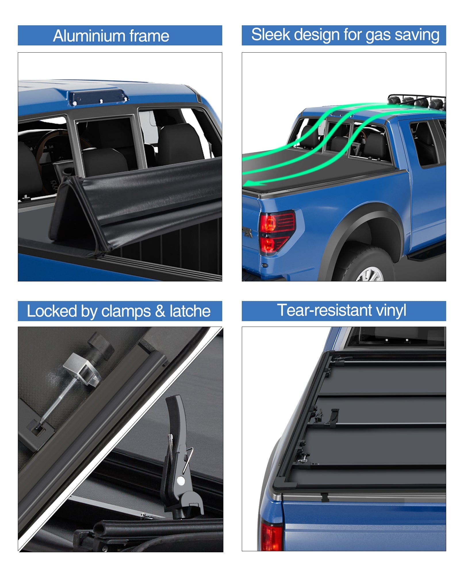 GARVEE Quad 4-Fold Soft Folding Truck Bed 6.5ft Tonneau Cover Compatible for 2015-2023 Ford F150 Black