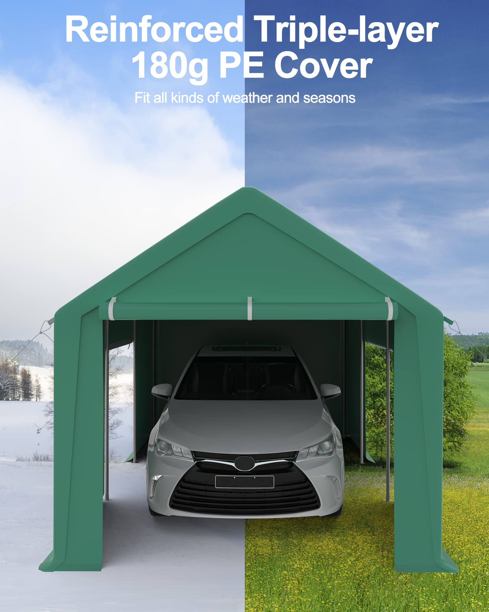 10x20ft Adjustable Steel Carport with Roll-Up Door - GARVEE