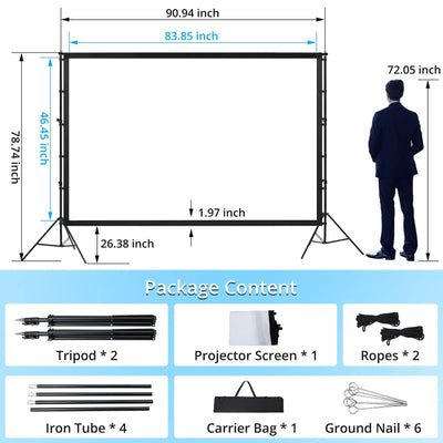 GARVEE Projector Screen With Stand 100 inch 16:9 4K HD Rear & Front Projections Movies Screen With Carry Bag