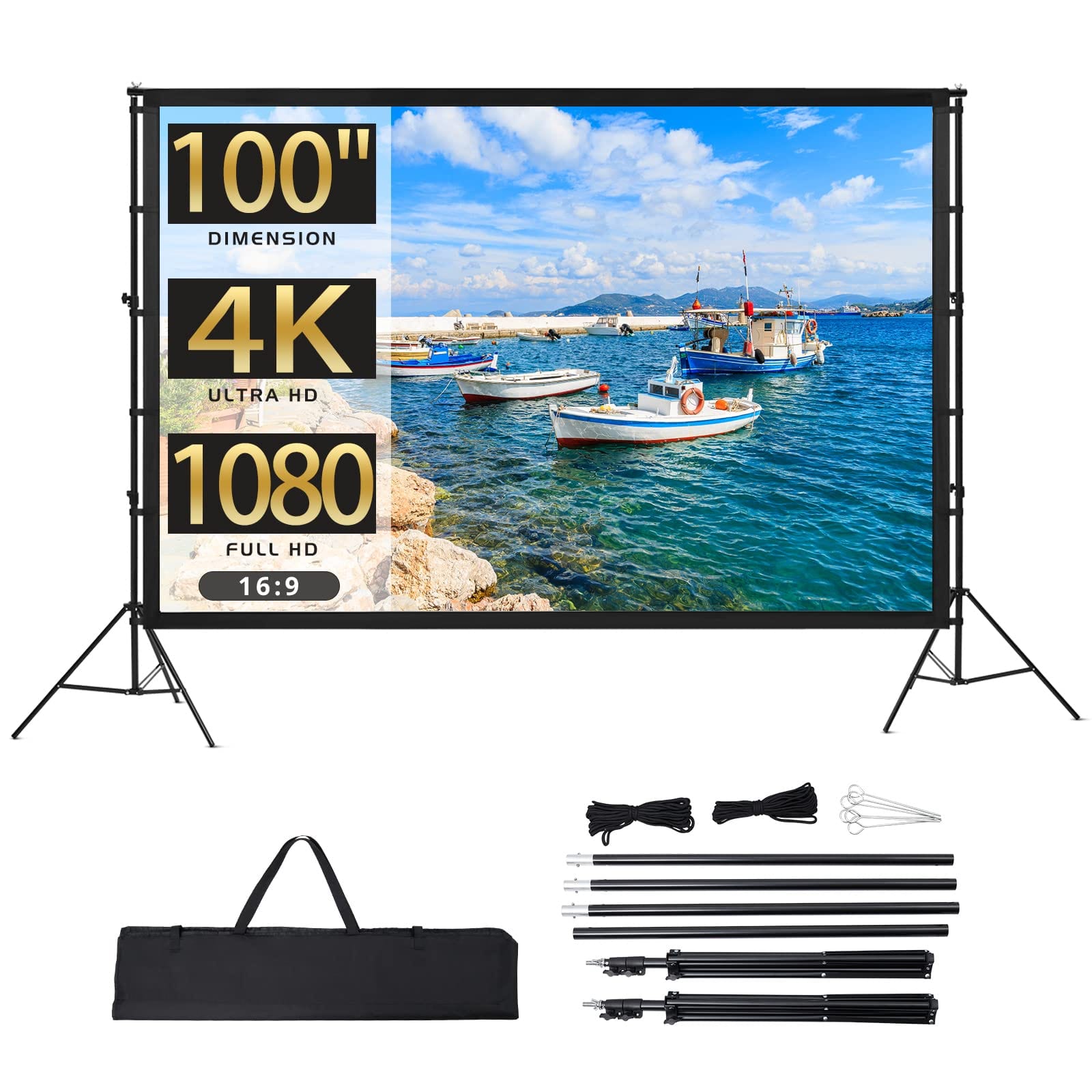 Projector Screen With Stand 16:9 4K HD Rear & Front Projections Movies Screen