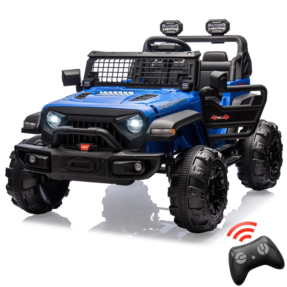 Garvee 24V Kids Ride On Car with Remote Control, 2 Seats 20“ Extra Large Seat Wide Truck, Power Wheels Vehicle, LED Brightlight, Front Storage, Bottle Holder, Central Control, Horn, Bluetooth, USB (Blue)