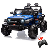 Garvee 24V Kids Ride On Car with Remote Control, 2 Seats 20“ Extra Large Seat Wide Truck, Power Wheels Vehicle, LED Brightlight, Front Storage, Bottle Holder, Central Control, Horn, Bluetooth, USB (Blue)