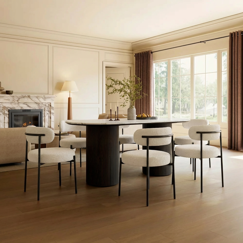 Garvee Set of 2 Mid-Century Modern Sherpa Dining Chairs with Ergonomic Curved Backrest for Dining Room and Kitchen, White