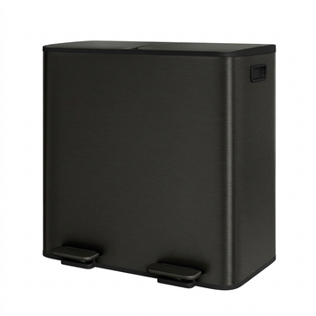 Garvee Double Kitchen Trash Can - 2 x 10.6 Gal (2 x 40L) Stainless Steel Trash Can with Soft-Close Lid & Recycle Bin Combo, Step-On Metal Garbage Cans with PP Inner Buckets & Liner Rim (Black)