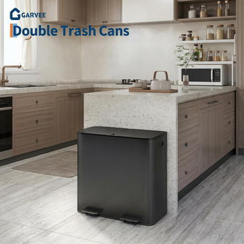 Garvee Double Kitchen Trash Can - 2 x 10.6 Gal (2 x 40L) Stainless Steel Trash Can with Soft-Close Lid & Recycle Bin Combo, Step-On Metal Garbage Cans with PP Inner Buckets & Liner Rim (Black)