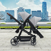 Garvee Foldable Double Baby Stroller in Multi-Position Reversible Design with Adjustable Backrest, Storage Basket and Canopy for Infant and Toddler, Light Grey