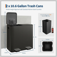 Garvee Double Kitchen Trash Can - 2 x 10.6 Gal (2 x 40L) Stainless Steel Trash Can with Soft-Close Lid & Recycle Bin Combo, Step-On Metal Garbage Cans with PP Inner Buckets & Liner Rim (Black)