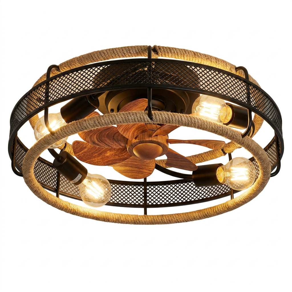 Garvee 20.5" Boho Rattan Caged Ceiling Fan with Light and Remote, 6-Speed Reversible, E26 Base for Bedroom Living Room