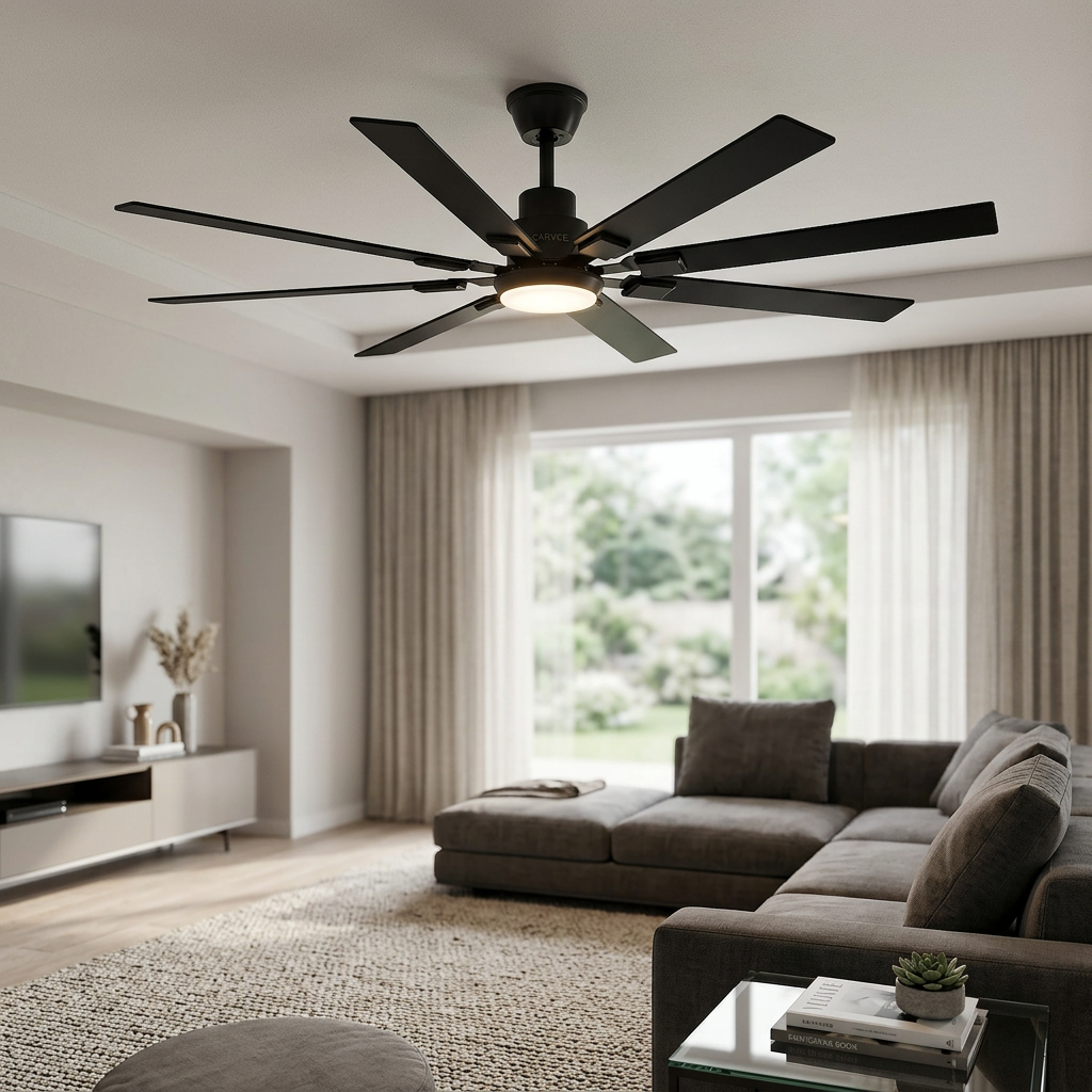 Garvee Modern 72" Ceiling Fan in Ultra-Quiet 6-Speed Reversible with Dimmable 3-Color LED Light, Remote & App Control and 8 Plywood Blades for Living Rooms, Bedrooms and Garages, Black
