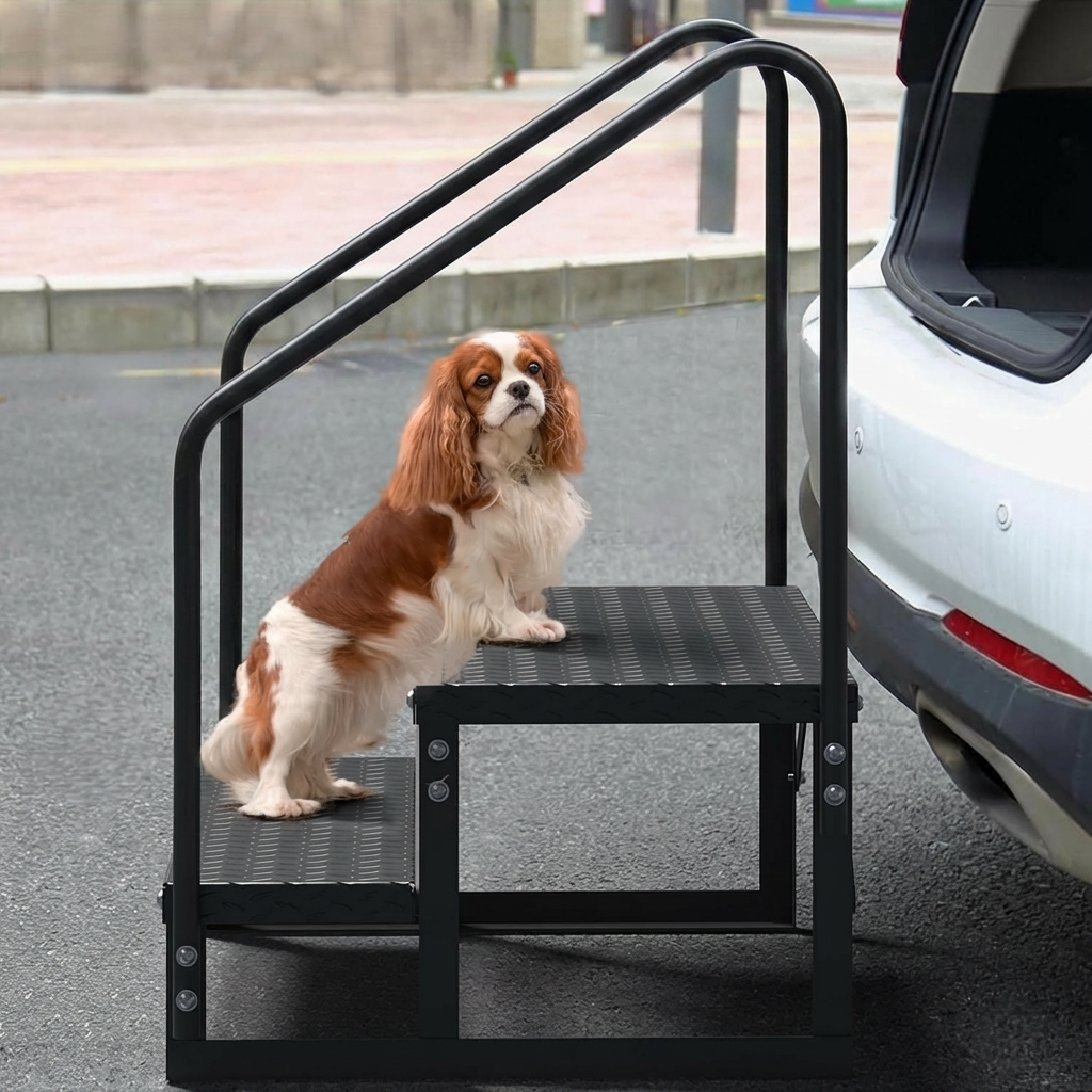 Garvee 2 Step RV Steps with Handrail, 660 Lbs Heavy-Duty Camper Entry Stairs, Anti-Slip Portable Steps for Travel Trailers,Mobile Home,Outdoor Camping with Non Slip Assist Handrail