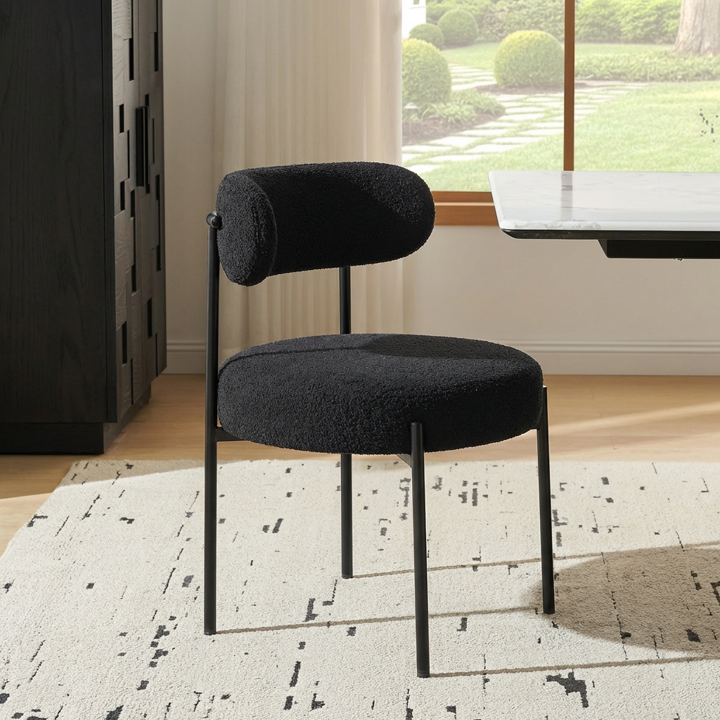 Garvee Set of 2 Mid-Century Modern Sherpa Dining Chairs with Ergonomic Curved Backrest for Dining Room and Kitchen, Black