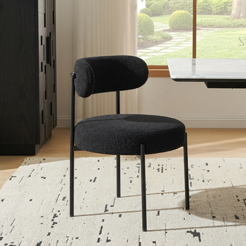 Garvee Set of 2 Mid-Century Modern Sherpa Dining Chairs with Ergonomic Curved Backrest for Dining Room and Kitchen, Black