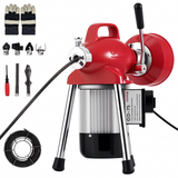 Garvee GQ-75-2 500W 400RPM Electric Drain Cleaning Machine – Heavy-Duty Auto-Feed Sewer Snake Auger with 82Ft (66Ft x 5/8" + 16Ft x 3/8") Steel Cables, 6 Cutters – Portable Drain Dredging Tool for 3/4"–4" Pipes, Sinks, Toilets, Professional Plumbing, - Red