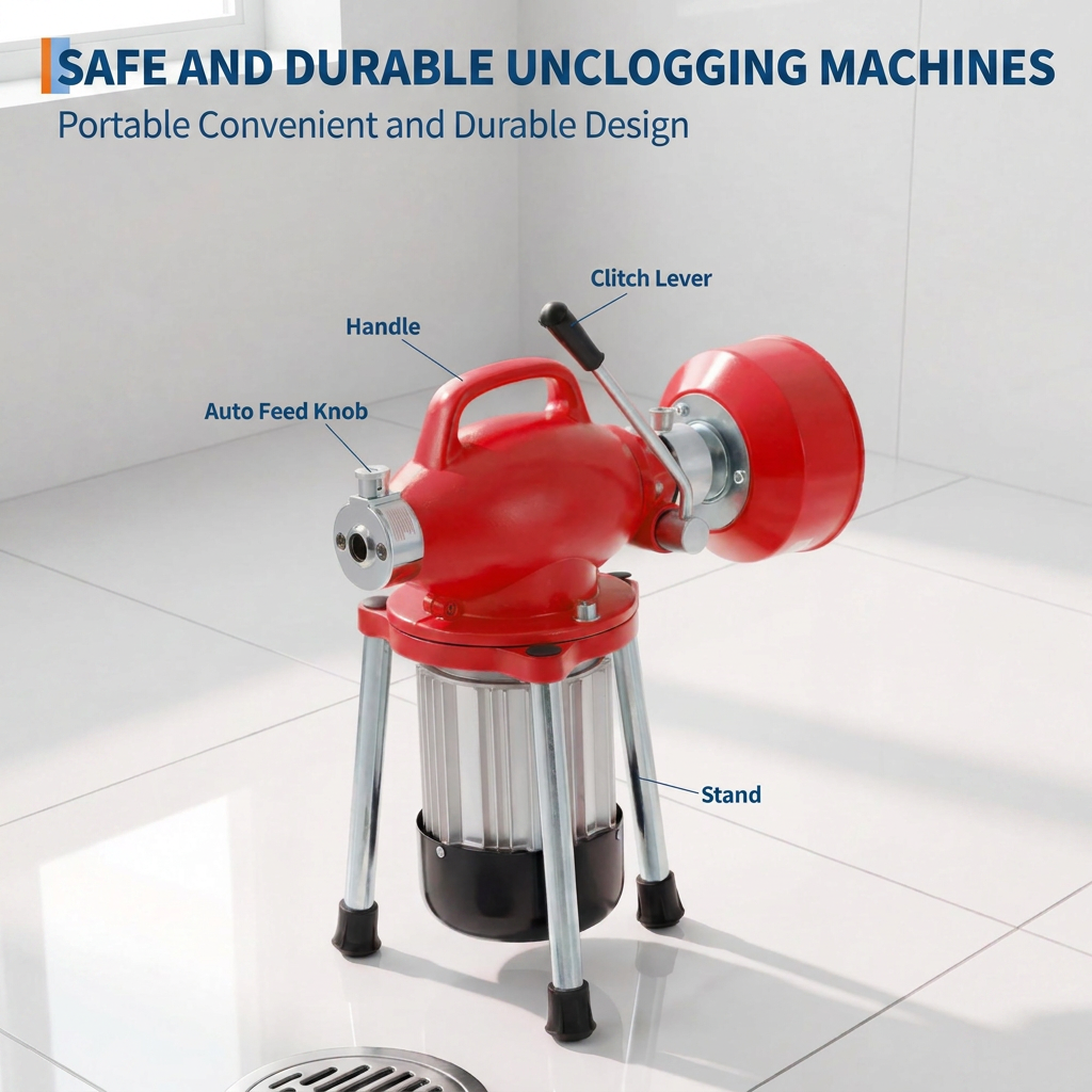 Garvee GQ-75-2 500W 400RPM Electric Drain Cleaning Machine – Heavy-Duty Auto-Feed Sewer Snake Auger with 82Ft (66Ft x 5/8" + 16Ft x 3/8") Steel Cables, 6 Cutters – Portable Drain Dredging Tool for 3/4"–4" Pipes, Sinks, Toilets, Professional Plumbing,