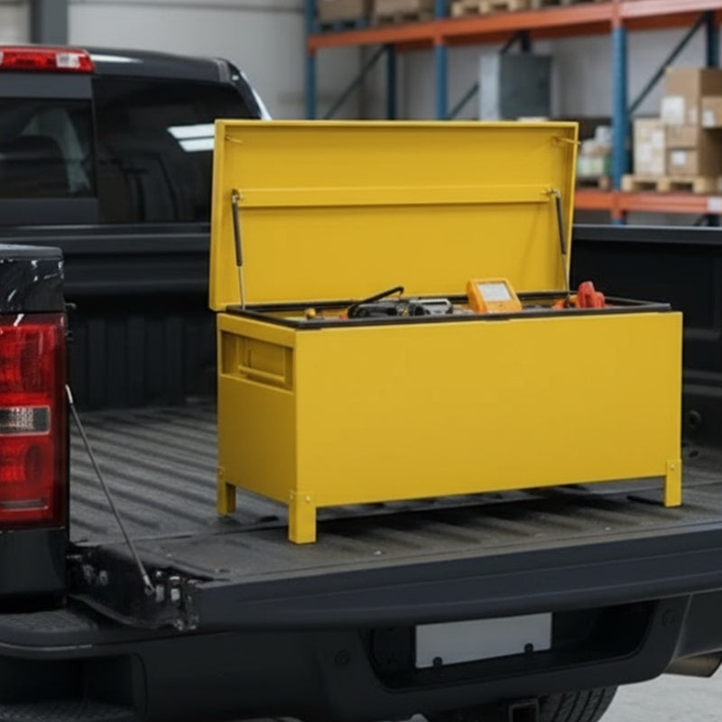 Garvee 36" × 15" × 15" Industrial Steel Truck Toolbox Lockable Recessed Handles Hydraulic Slow-Close Lid Forklift Ready Waterproof Heavy-Duty Storage for Pickup Beds & Trailers