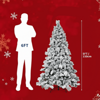 Garvee 5ft Christmas Tree with 130 LED Lights, Snow Flocked PVC Pre-Lit Xmas Tree with Metal Stand & Pine Cones, 356 Branch Tips Holiday Decor for Home, Office, Apartment