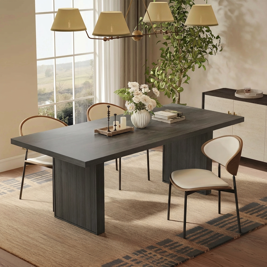 Garvee 70.9" Modern Dining Table with Hidden Storage and Fluted Legs for 6-10 People, Dark Grey