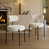 Garvee Set of 2 Mid-Century Modern Sherpa Dining Chairs with Ergonomic Curved Backrest for Dining Room and Kitchen, White - White