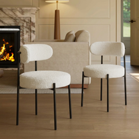 Garvee Set of 2 Mid-Century Modern Sherpa Dining Chairs with Ergonomic Curved Backrest for Dining Room and Kitchen, White