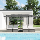 Garvee 15' Large Patio Umbrella with Base, Outdoor Double-Sided Rectangle Market Umbrella Outside Umbrellas for Poolside Lawn Backyard, Grey - Grey