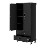Garvee 72" Metal Storage Cabinet - Rolling Garage Cabinet with Locking Doors, 2 Drawers, 3 Adjustable Shelves, 0.6mm Cold-Rolled Steel, Lockable Wheels, Mobile Design for Garage and Office, Black - Black -with 3 Shelves