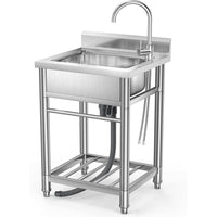 Garvee 23"D x 20"W x 35"H Stainless Steel Utility Sink - Freestanding Single Bowl with Hot & Cold Water Pipe for Restaurant, Laundry, Bathroom, Garage, Farmhouse