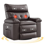 Garvee 22" Widen Rocker Swivel Recliner Chair, Lazy Boy for Adults, with Vibrating Massage and Heating, 1.5X Sponge Filling, Side Pocket, for Living Room, Bedroom, and Nursery - Coffee