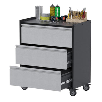 Garvee Metal Storage Cabinet with 3 Drawers, Heavy Duty Rolling Tool Cart, Locking Wheels, Ball Bearing Slides, Steel, Mobile Work Surface, Garage & Workshop