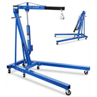 Garvee 2 Ton Engine Hoist Cherry Picker - 4400 lbs Capacity, Foldable Steel Frame, Heavy-Duty Hydraulic Crane with 6 Casters for Truck Engines and Farm Use, Blue
